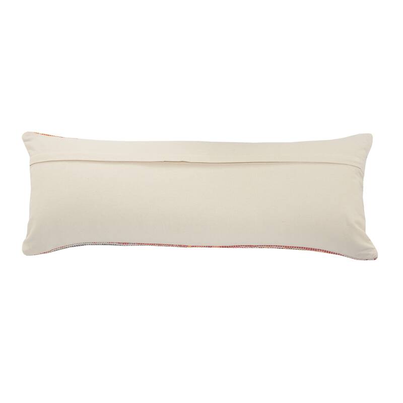 HomeRoots 14" X 36" Off-White Red Blue Orange And Green 100% Cotton Striped Zippered Pillow