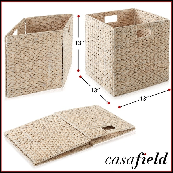 13 x 13 Hyacinth Storage Shelf Cubes Whitewash Wicker Baskets Set