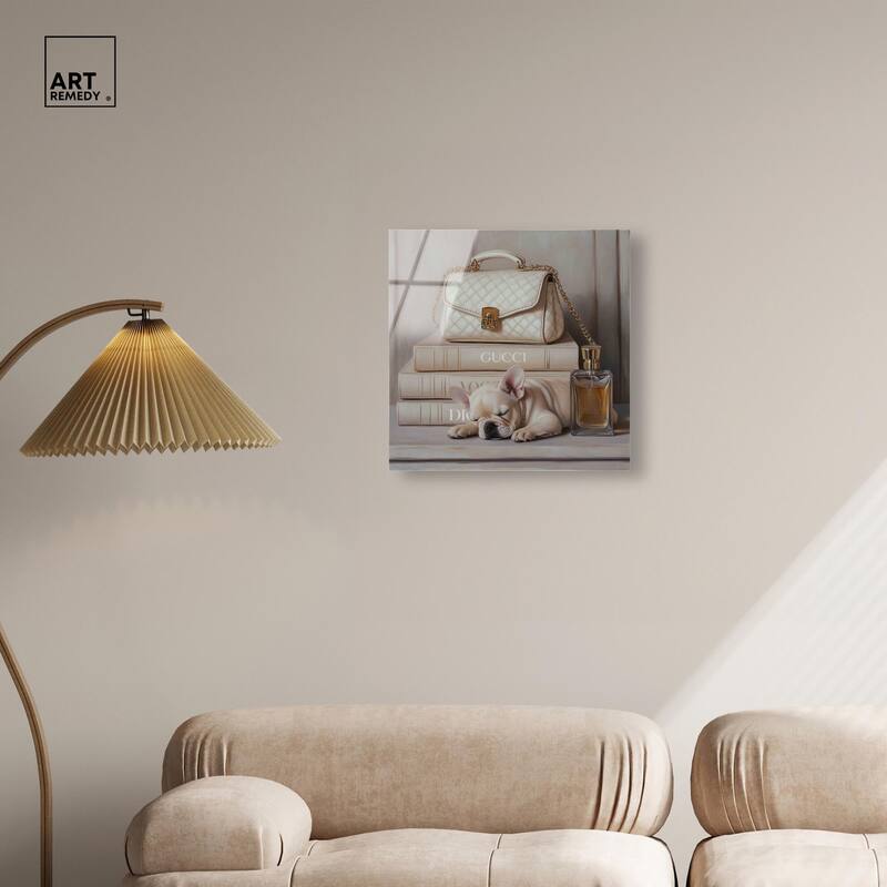 Ivory Books and Frenchie Acrylic by Art Remedy, Ready to Hang