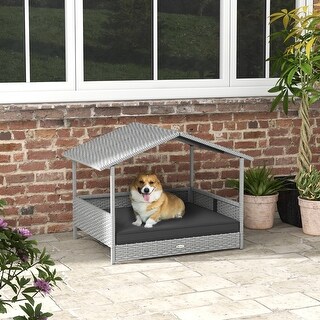 Outdoor Indoor Detachable Rattan Dog House Pet House with Awning ... - Rattan Corner Dog House For Small Dogs