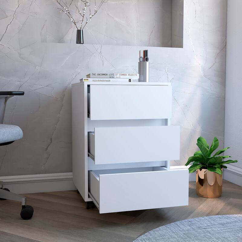 Three Drawers Bang, Filing Cabinet, Roller Blade Glide, White Finish,High quality and durable