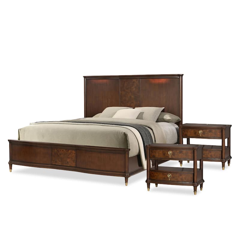 Furniture of America Prylen Modern Dark Cherry 3-Piece Solid Wood Bedroom Set with LED Reading Lights