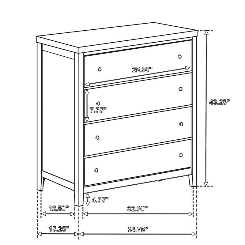 Wily Tall Dresser Chest, Dark Brown Wood, 4 Drawer, Round Nickel Knobs