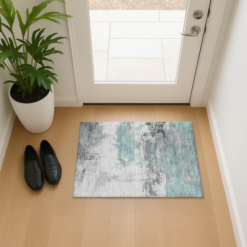 Premium Washable Super Soft Abstract Chic Mayfield Rug - Teal - 1'8" x 2'6"