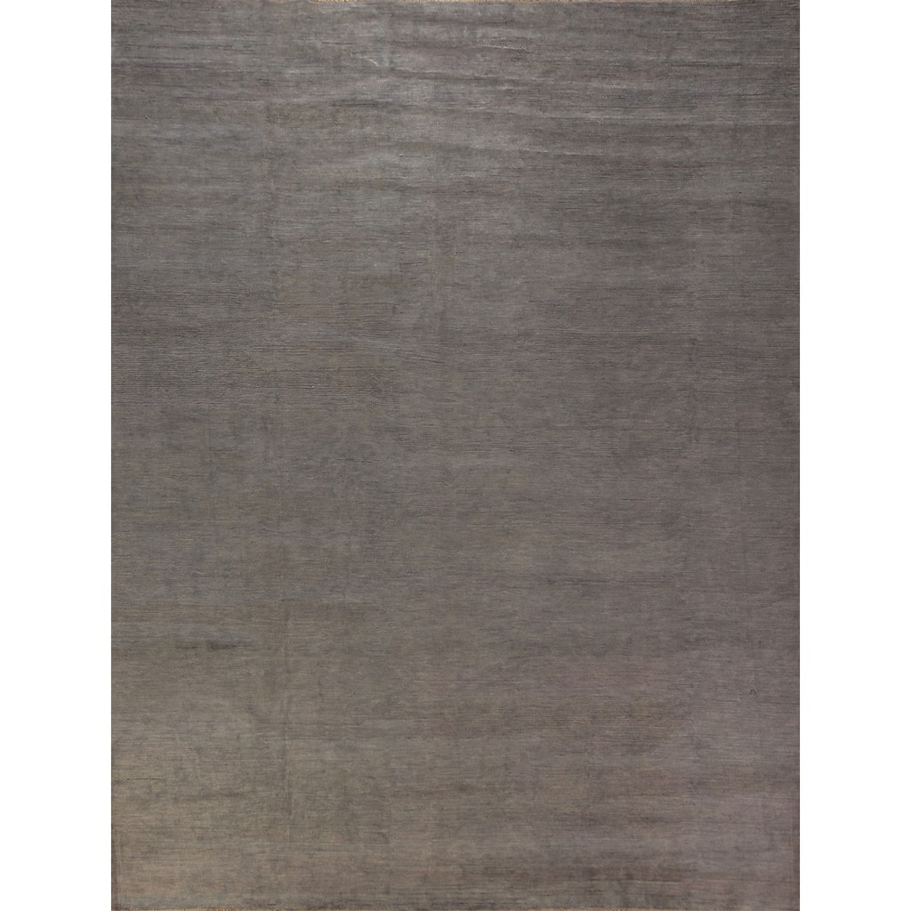 Modern Gabbeh Area Rug Hand-Knotted Grey Oriental Wool Carpet - 9'2" x 11'9"