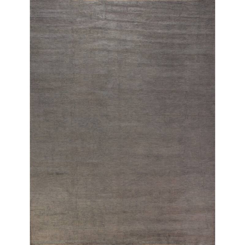 Modern Gabbeh Area Rug Hand-Knotted Grey Oriental Wool Carpet - 9'2" x 11'9"