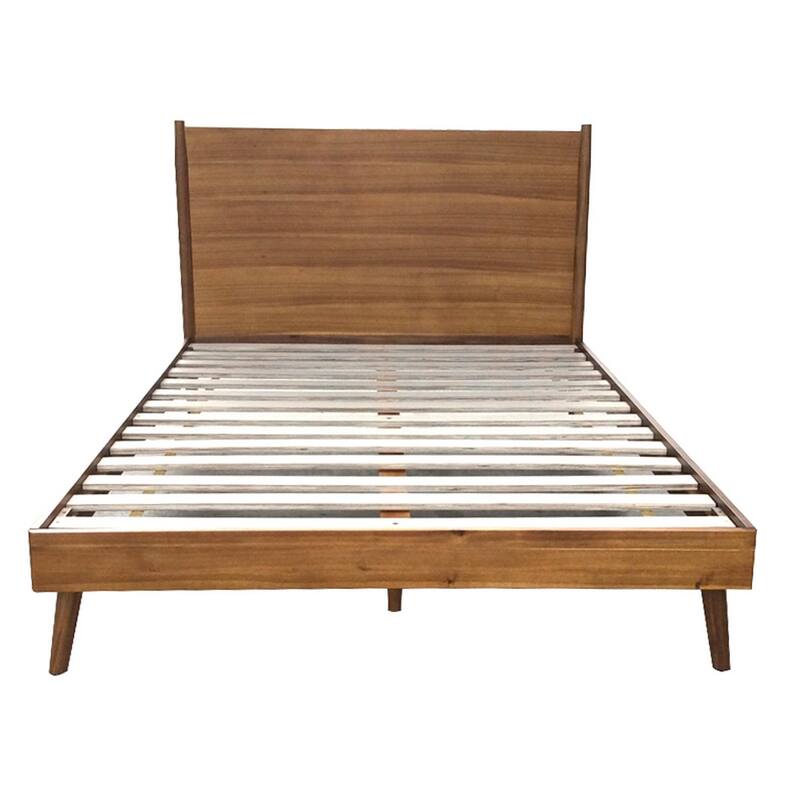 Ozzy Queen Size Bed, Panel Headboard Design, Rich Brown Acacia Wood