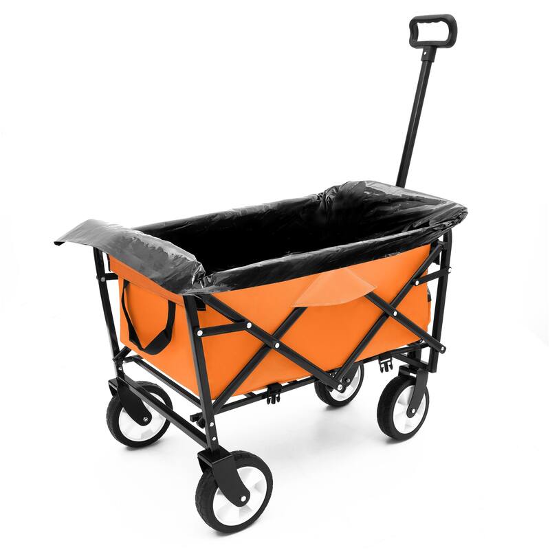Collapsible Foldable Wagon Cart Beach Wagon Heavy Duty Utility Cart with 3pcs plastic Liner bag /Cover for Camping - Orange