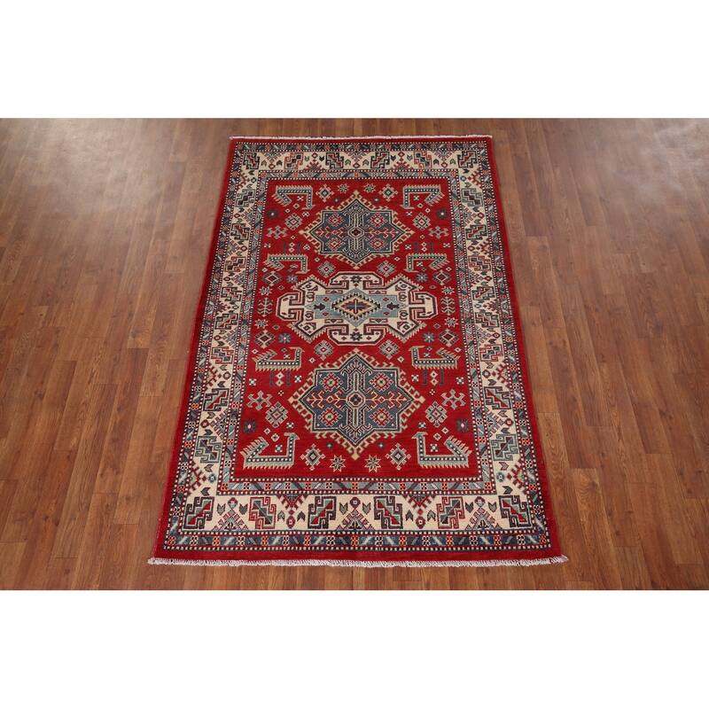 Red Kazak Oriental Foyer Rug Handmade Wool Carpet - 4'0" x 6'3"