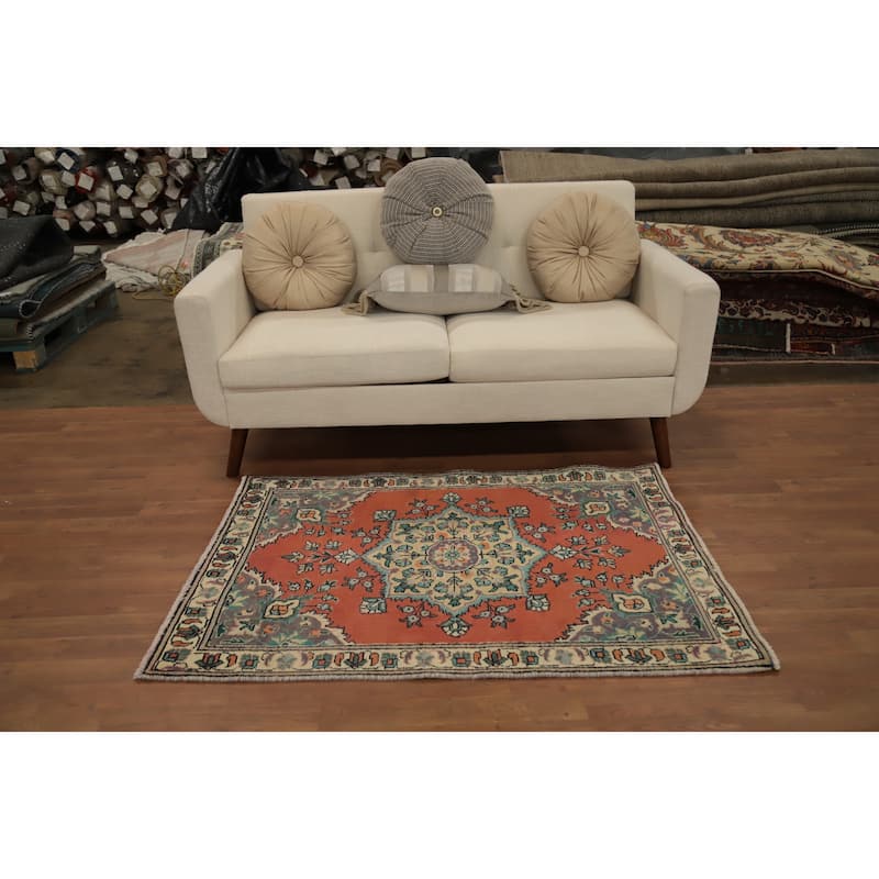 Hand Knotted Oriental 100% Wool Carpet Traditional Floral Oranges & Rust Tabriz Area Rug - 4' 6'' X 3' 3''