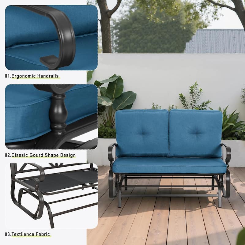 4-Piece Outdoor Patio Conversation Set, Glider Bench and Rocker Chairs with Bistro Table and Cushions