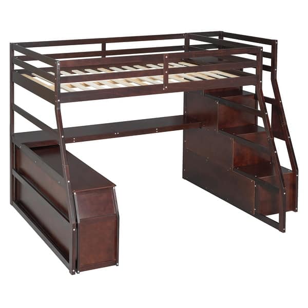 slide 2 of 16, Full Size Loft Bed with Desk, 7 Drawers and 2 Shelves, Espresso Espresso - Full