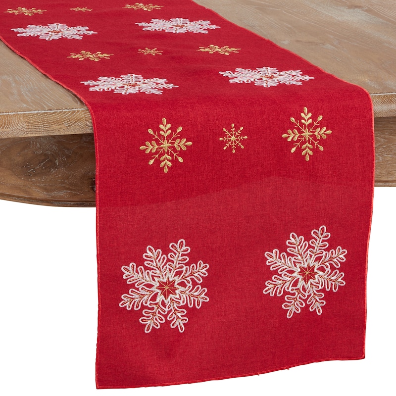 Table Runner With Snowflake Design - 16"x90" - Red