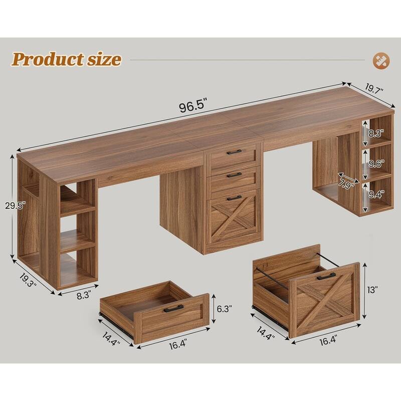 96.5" Computer Desk 3 Drawers Home Office Desk 8 Open Shelves