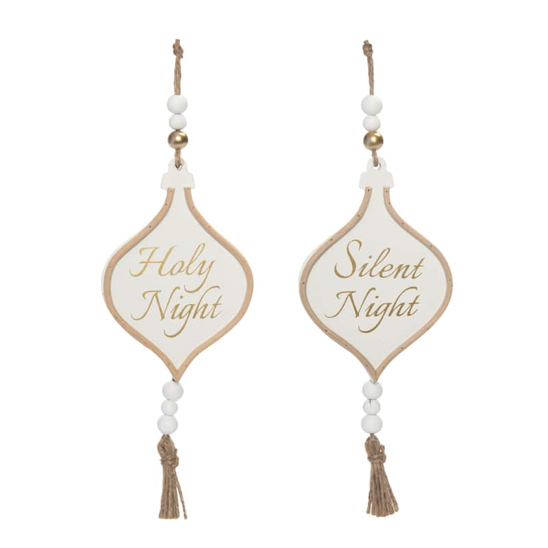 Transpac MDF Silent/Holy Night Wood Bead Ornament Set of 2 Christmas Home Decorations