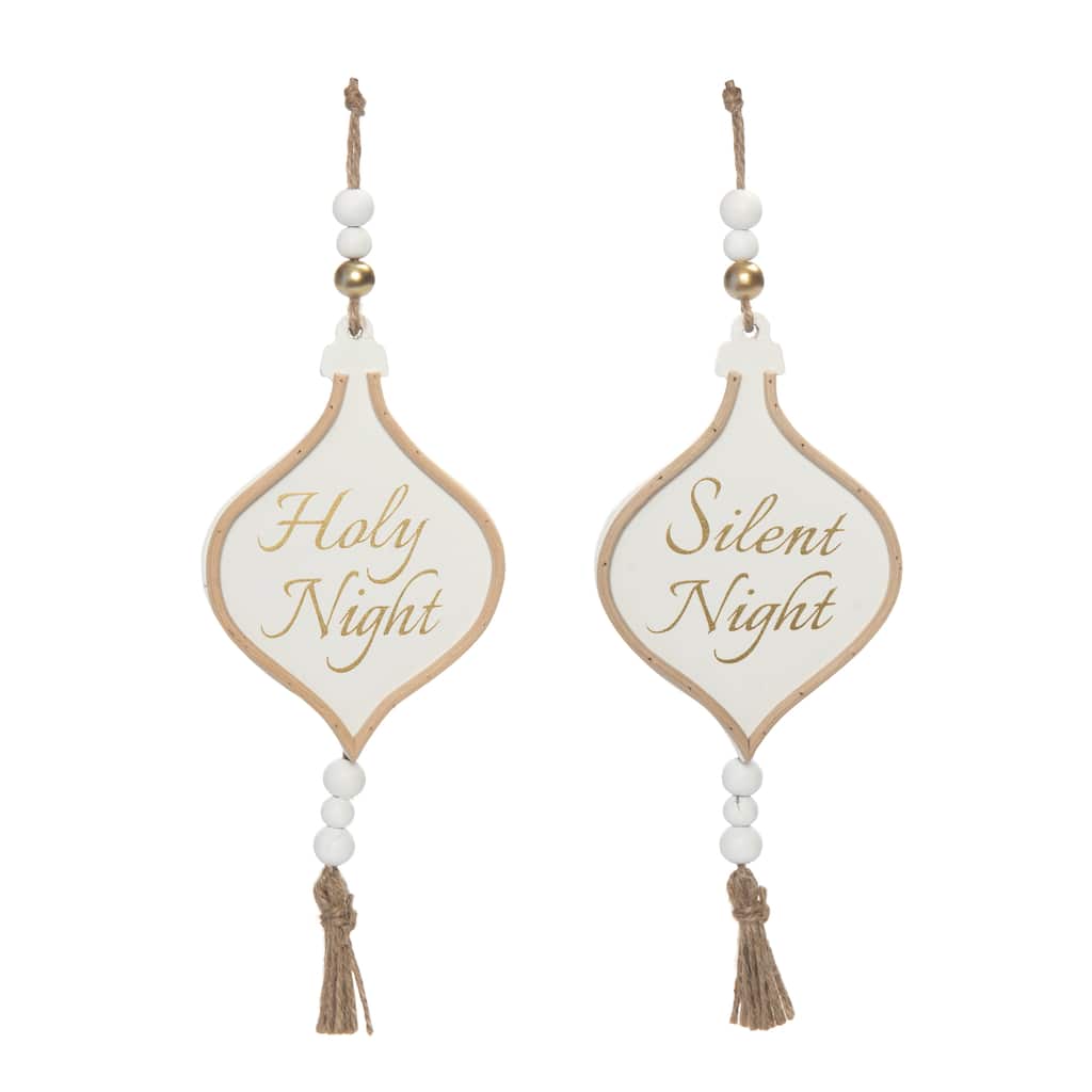Transpac MDF Silent/Holy Night Wood Bead Ornament Set of 2 Christmas Home Decorations