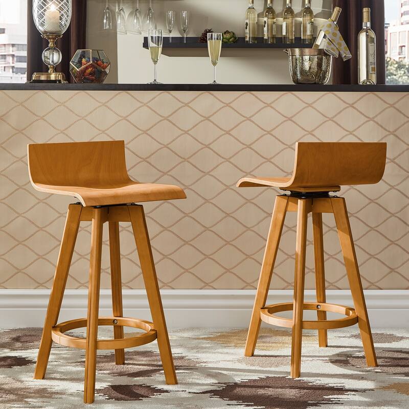 Ellery Mid-Century Modern Swivel Wood Stool (Set of 2) iNSPIRE Q Modern