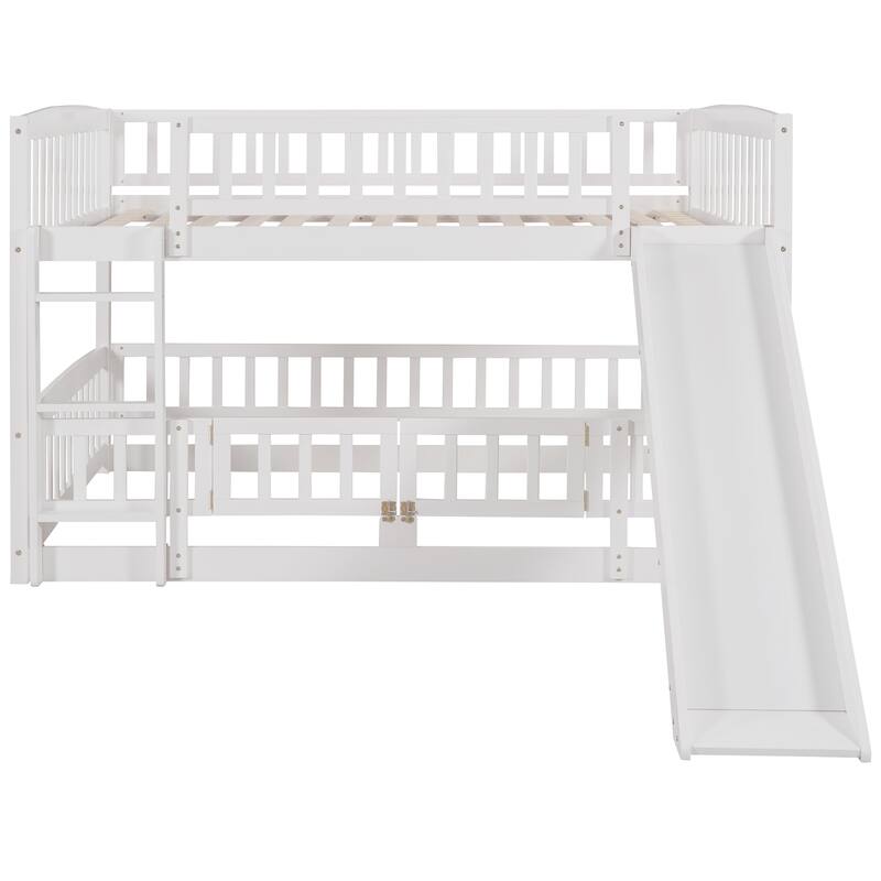 Full Over Full Bunk Bed with Slide, Ladder and Safety Fence for Kids and Teens - White