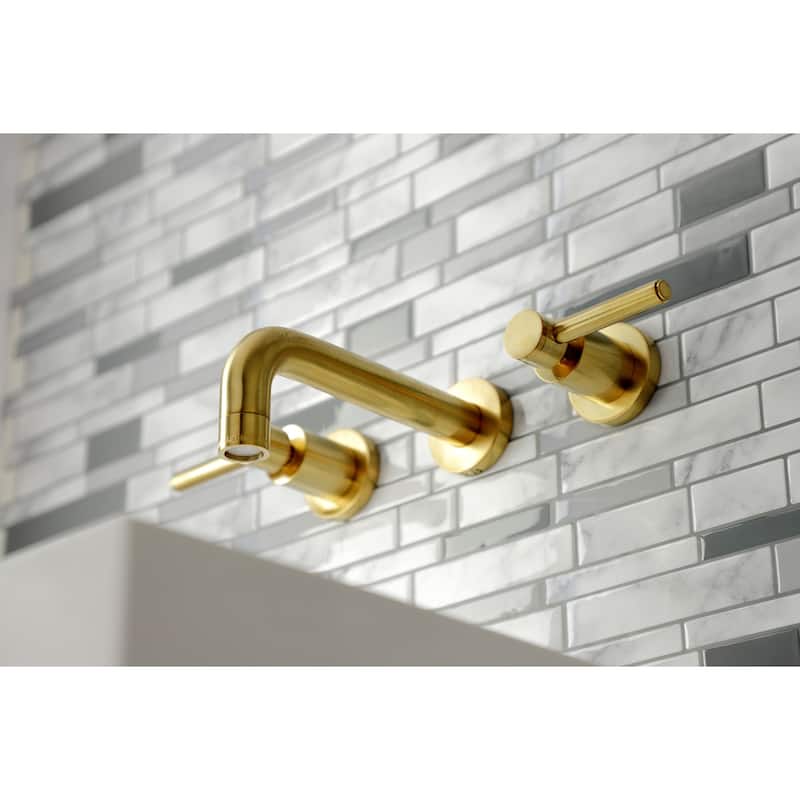 Kingston Brass Concord Two-Handle 3-Hole Wall Mount Bathroom Faucet in Brushed Brass