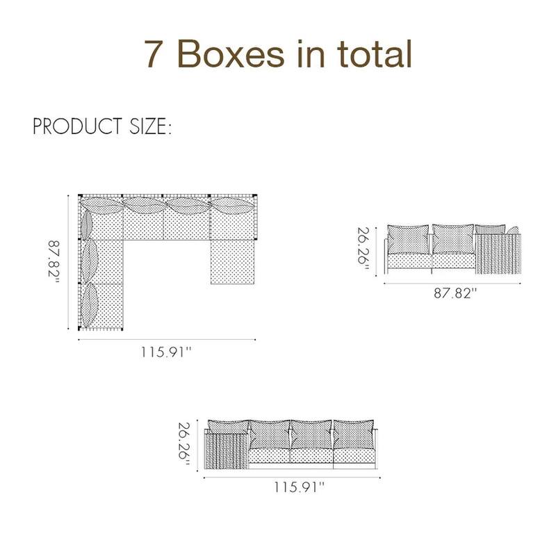 PURPLE LEAF Santorini 4-13 Piece Khaki Sofa with Ottoman and Cushion for Poolside Garden Couch Outdoor Patio Conversation Sets