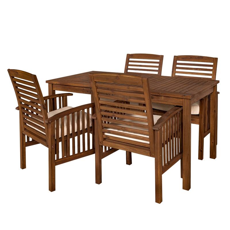 Walker Edison Surfside 5-piece Acacia Wood Outdoor Dining Set - 60 x 34 x 30h
