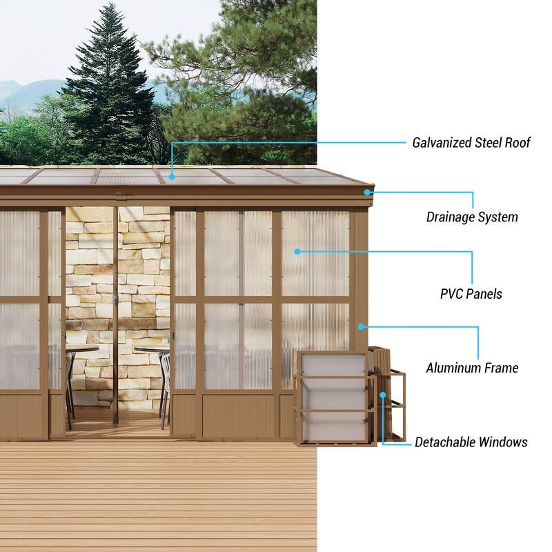 Lean-to Sunroom 10x14FT, Wall Mounted Solarium