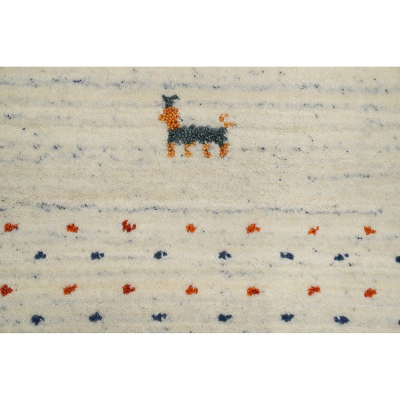 Hand Knotted Oriental 100% Wool Carpet Tribal Animal Pictorial Beige & Ivories Gabbeh Area Rug - 11' 11'' X 11' 8''