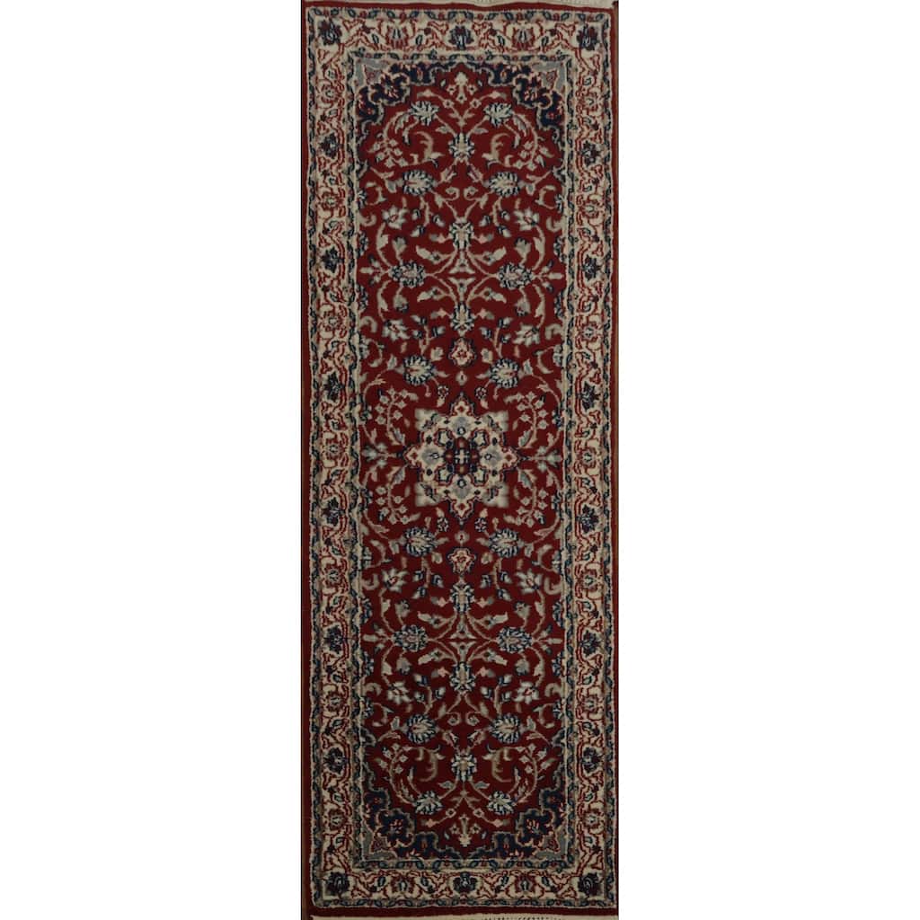 Hand Knotted Oriental 100% Wool Carpet Traditional Floral Red Sarouk Runner Rug - 6' 1'' X 2' 1''