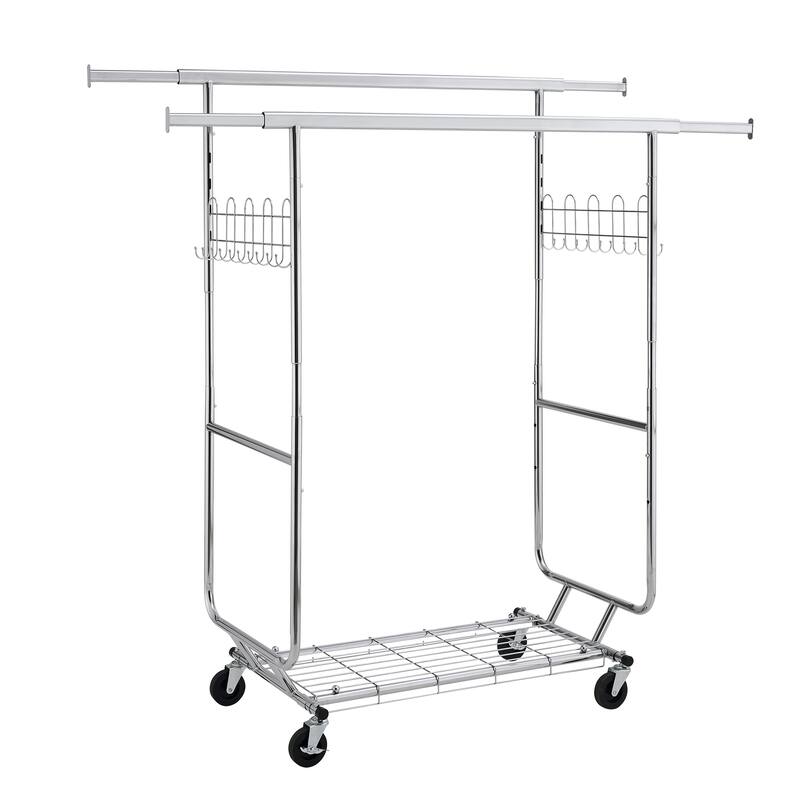 Modern 2-Layer Coat Rack Heavy Duty Portable Foldable Clothing Rack with Wheels, Movable for Hanging Clothes