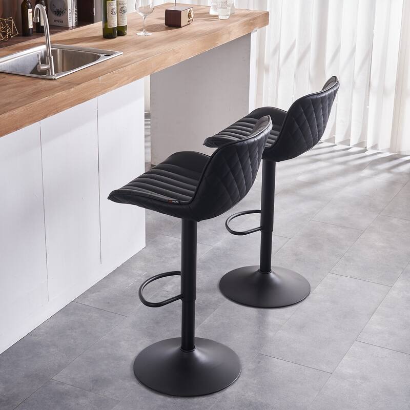 Bar Stools Set of 2, Counter Height Barstools with Back, Leather Bar Chair for Kitchen island