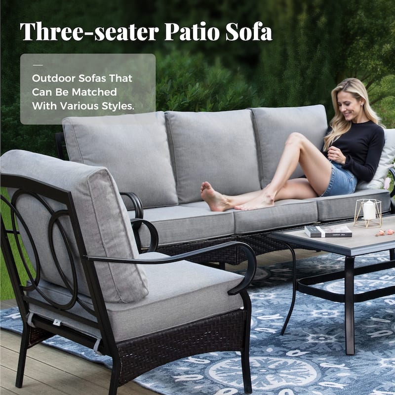 MAISON ARTS 4-Piece Rattan Wicker Patio Furniture Set with Swivel Chairs, Metal Frame & Coffee Table for Outdoor Spaces