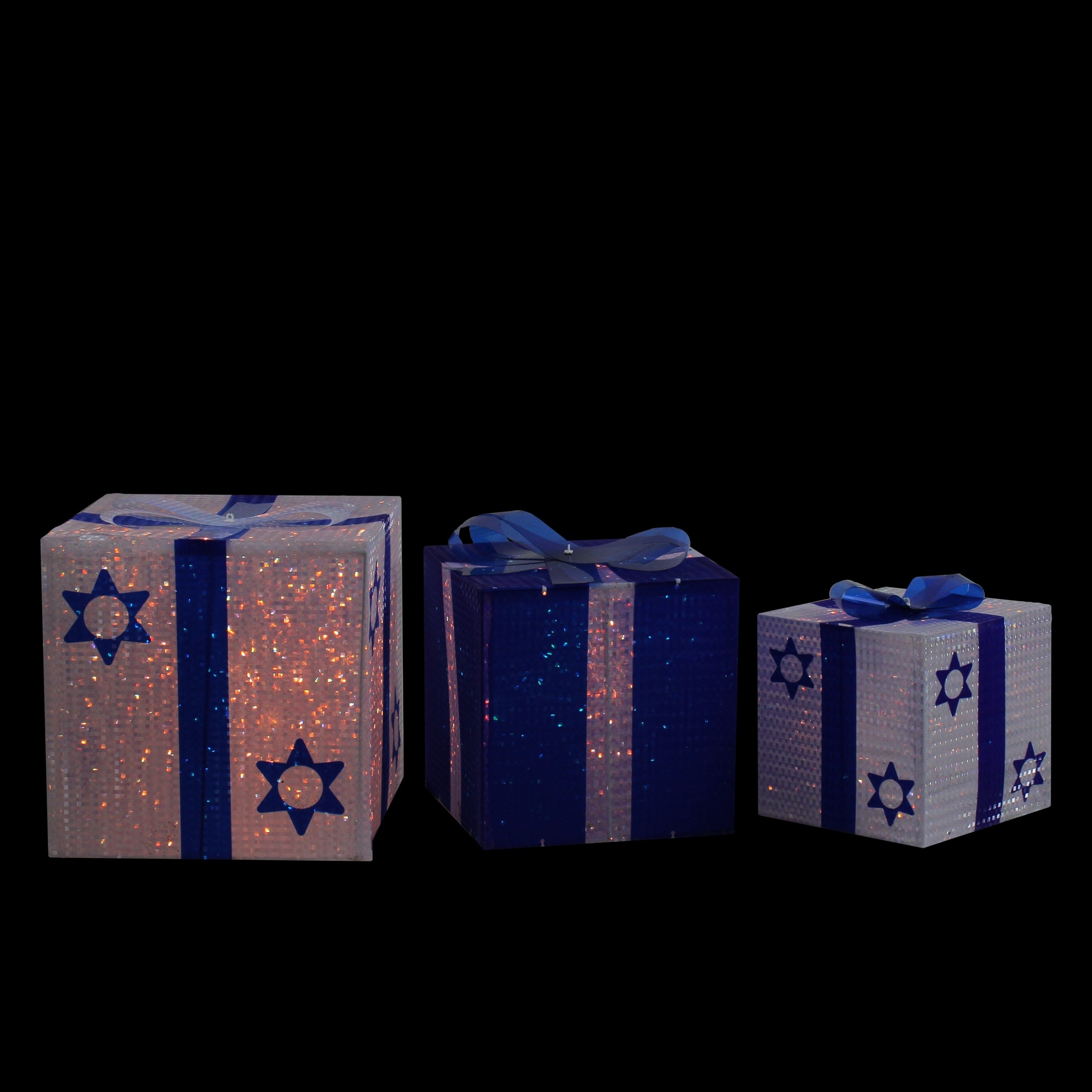 3Pc White And Blue Shimmering Lighted Hanukkah Gift Box 12 - Overstock -  25687311