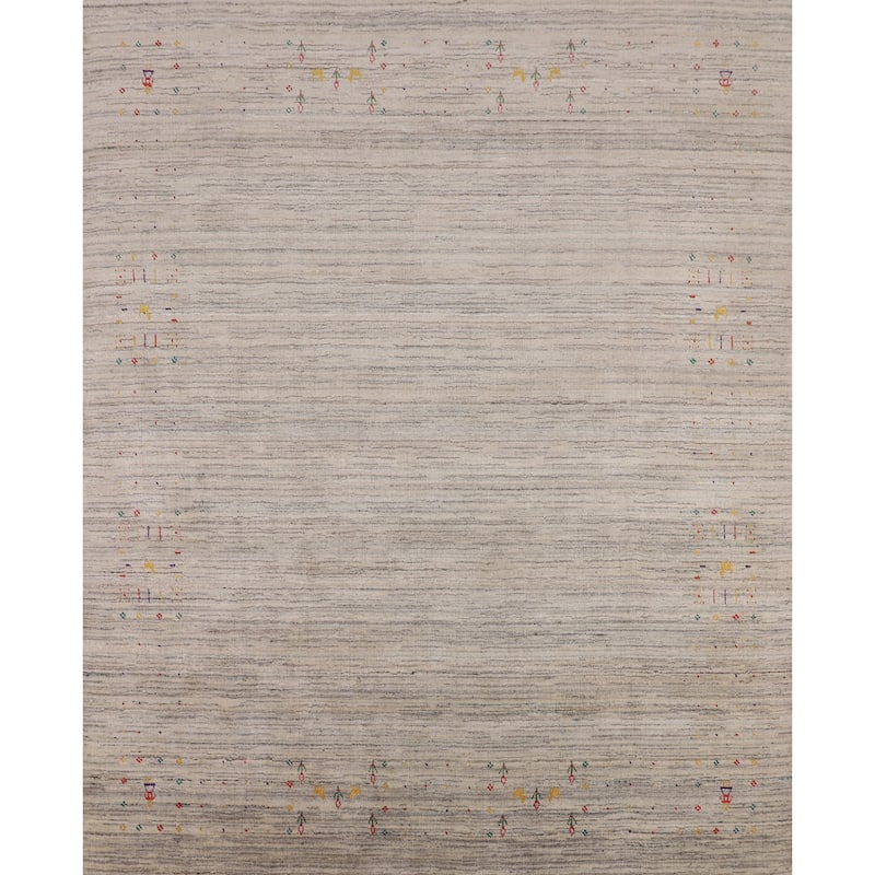 Striped Gabbeh Square Indian Square Area Rug Hand-Knotted Wool Carpet - 7'9"x 8'1"