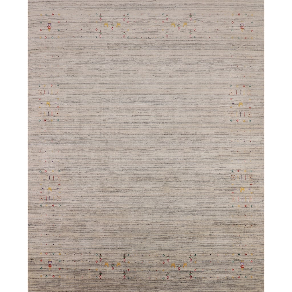 Striped Gabbeh Square Indian Square Area Rug Hand-Knotted Wool Carpet - 7'9"x 8'1"