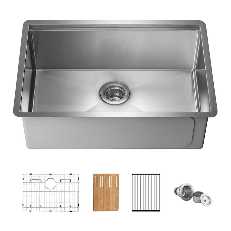 27" Handcrafted 316 Stainless Steel Single Bowl Workstation Undermount Kitchen Sink - 27"