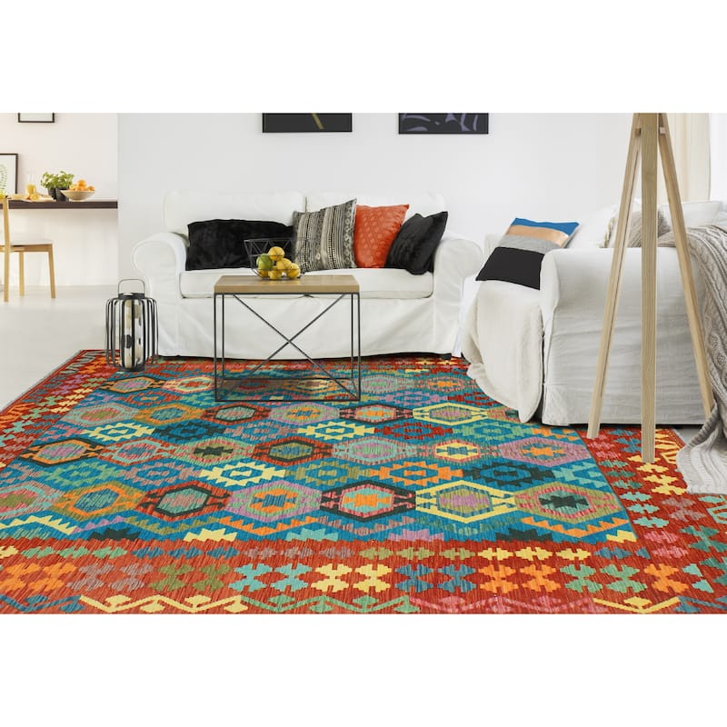Flatweave Vallen Turquoise/Red Rug - 8'5" x 9'8"