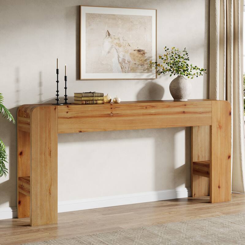 63-Inch Solid Wood Console Table, Farmhouse Sofa Table Behind Couch