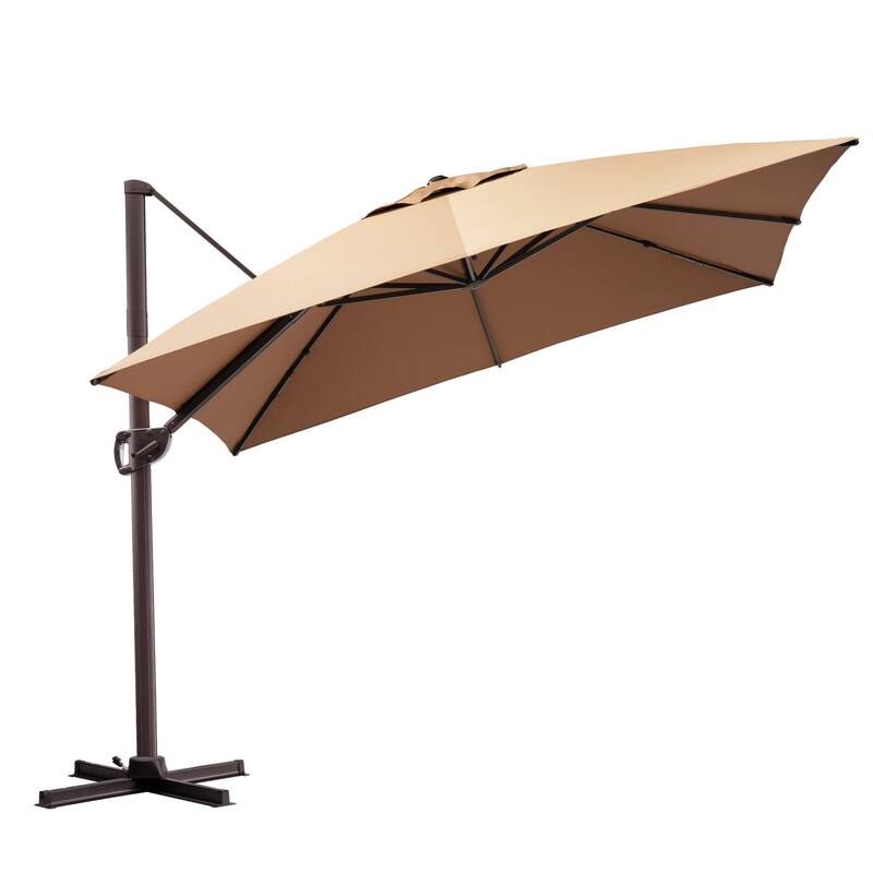 9 x11 FT LED Lighted Patio Cantilever Umbrella Double Top with Weighted Base