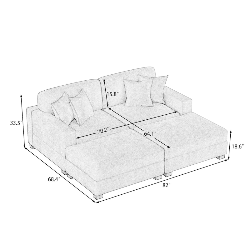 Modern Chenille Oversized Modular Sectional Sofa with 2 Ottoman