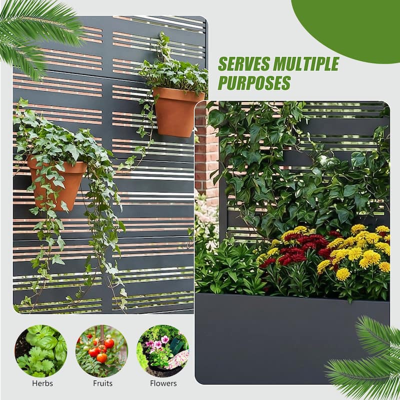 Outdoor Metal Galvanized Privacy Screen Planter Box with Trellis Lockable Wheels