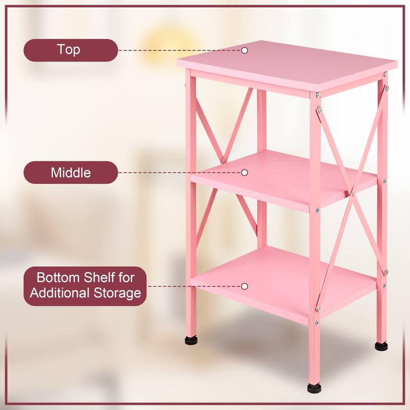 VECELO 3-Tier Open Shelf End Table with X-Frame Design 4-Step Easy Assembly 23.82" Height Side Table for Living Room or Bedroom