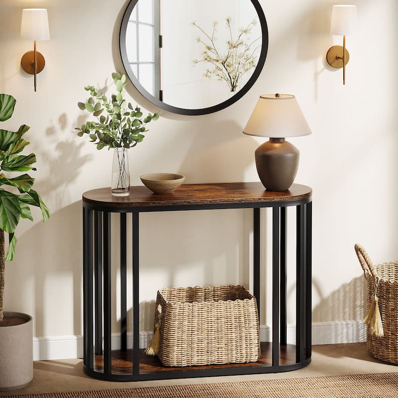 Narrow End Table with Storage, 2-Tier Industrial Side Table