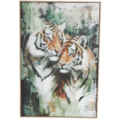 Canvas Tiger Shaded Living Room Framed Wall Art with Green Accents - Multi Colored - Roche River Decor
