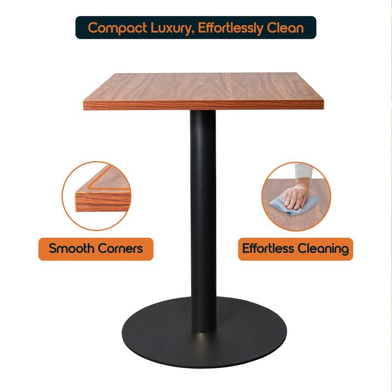 Vail Square Dining Table with 24 in. MDF Tabletop in Black Stainless Steel Round Pedestal Base Accent Kitchen Table