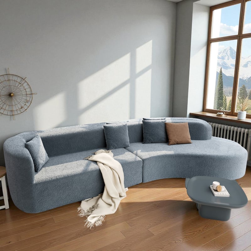 132" Modern Curved Sectional Sofa, 2-Piece Chenille Modular Couch with Pillows, Sponge & Spring Cushion for Living Room - Dark Blue