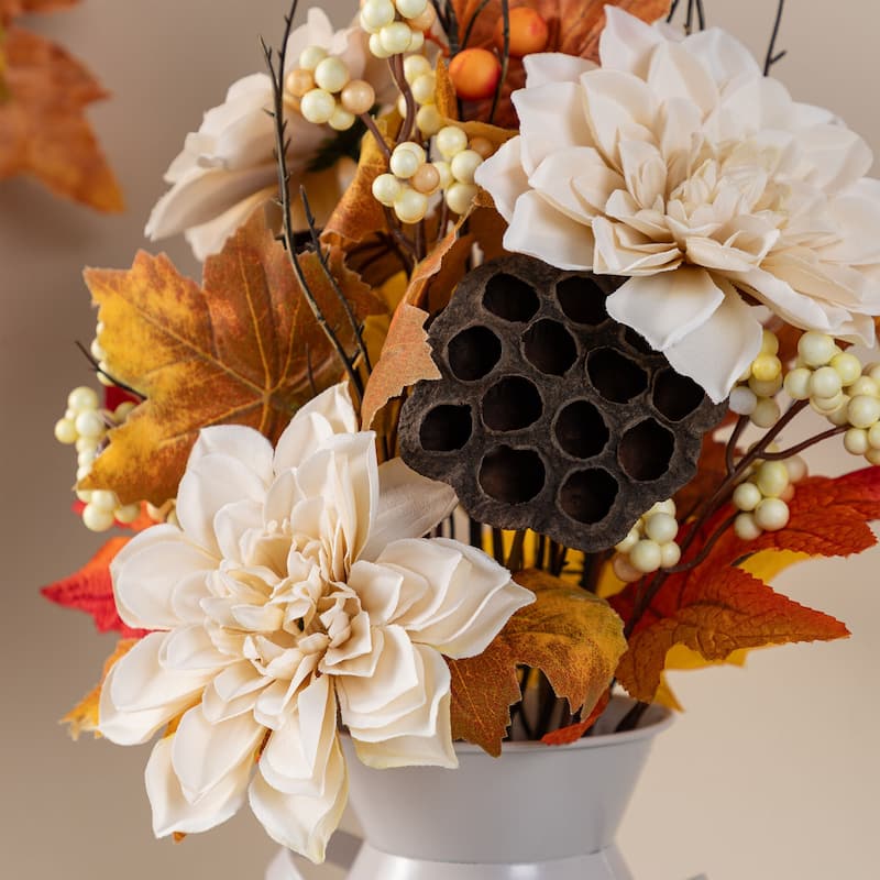 Glitzhome 22"H Fall Dahlia Berry Maple Leaves in Pitcher Floral Centerpiece