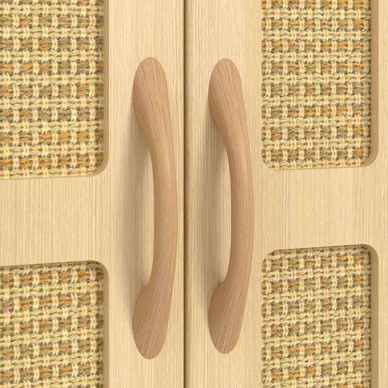 Javlergo Rattan Oak Wall Mounted Bathroom Storage Cabinet with Adjustable Shelves & Open Shelf Double Door Medicine Cabinet