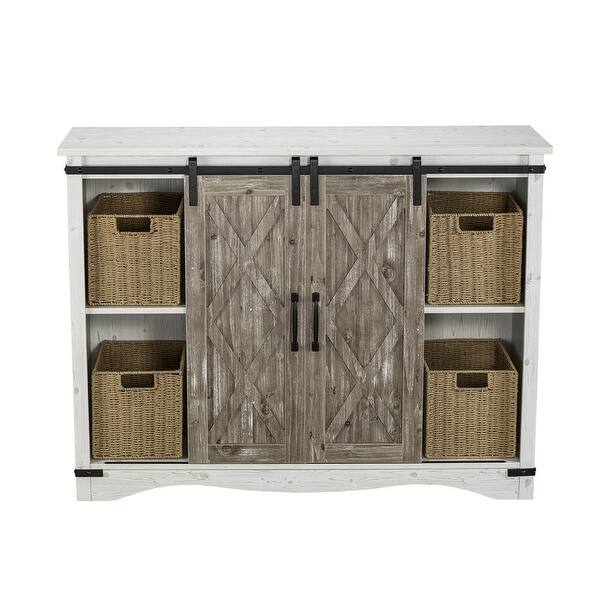 Shop Black Friday Deals On 2 Sliding Barn Door Accent Storage Cabinet With Free Baskets Overstock 32280074