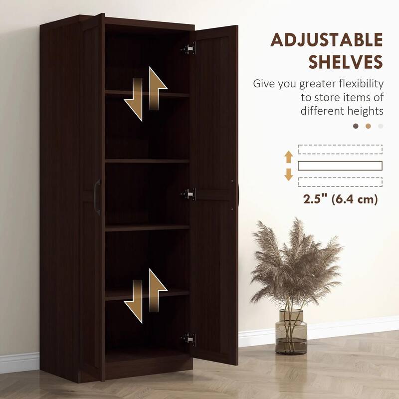 63" 2-Door Kitchen Pantry, Freestanding with 2 Adjustable Shelves