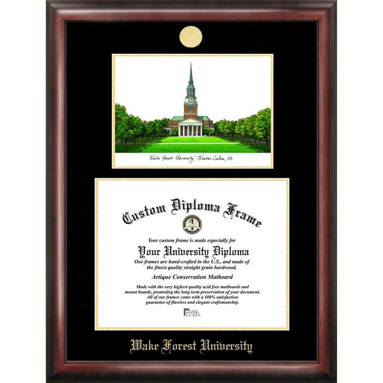 Wake Forest University 14w x 11h Gold Embossed Diploma Frame with Campus Images Lithograph
